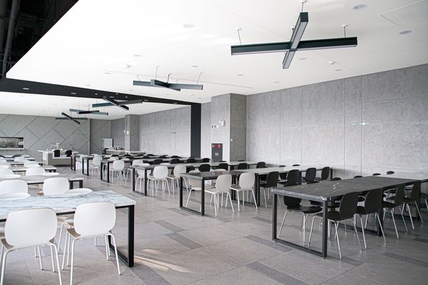 The seating area of the staff cafeteria of the Taiwan Grace Chiayi factory